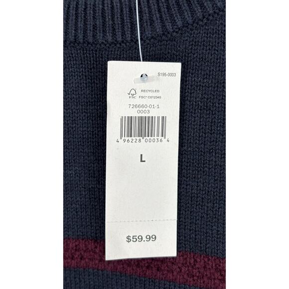 Banana Republic Striped Knit Crew Neck Sweater Pullover Mens Size Large Blue New - Picture 5 of 6